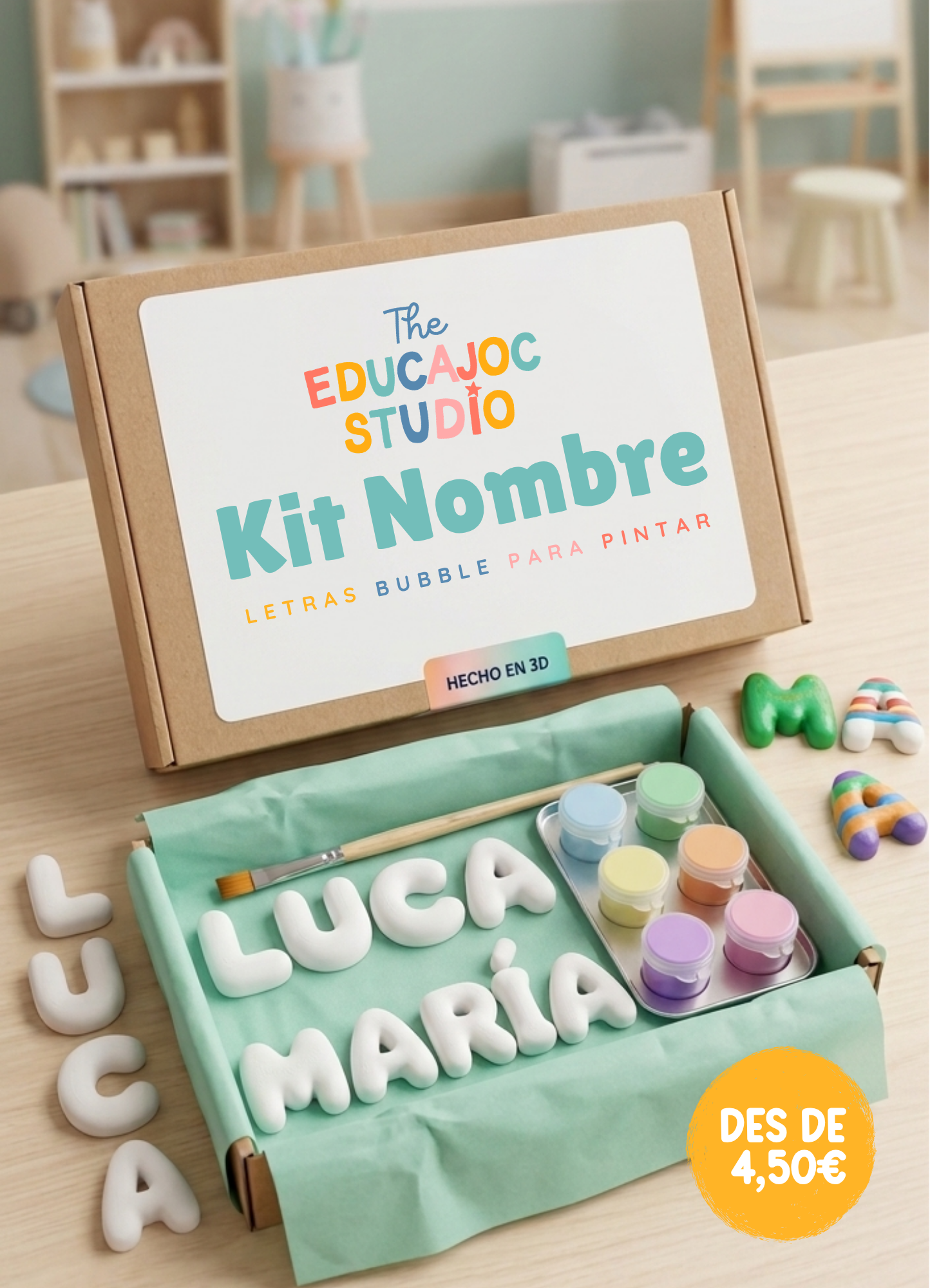 Kit Nombre Personalizado 3D – Letras Bubble para Pintar